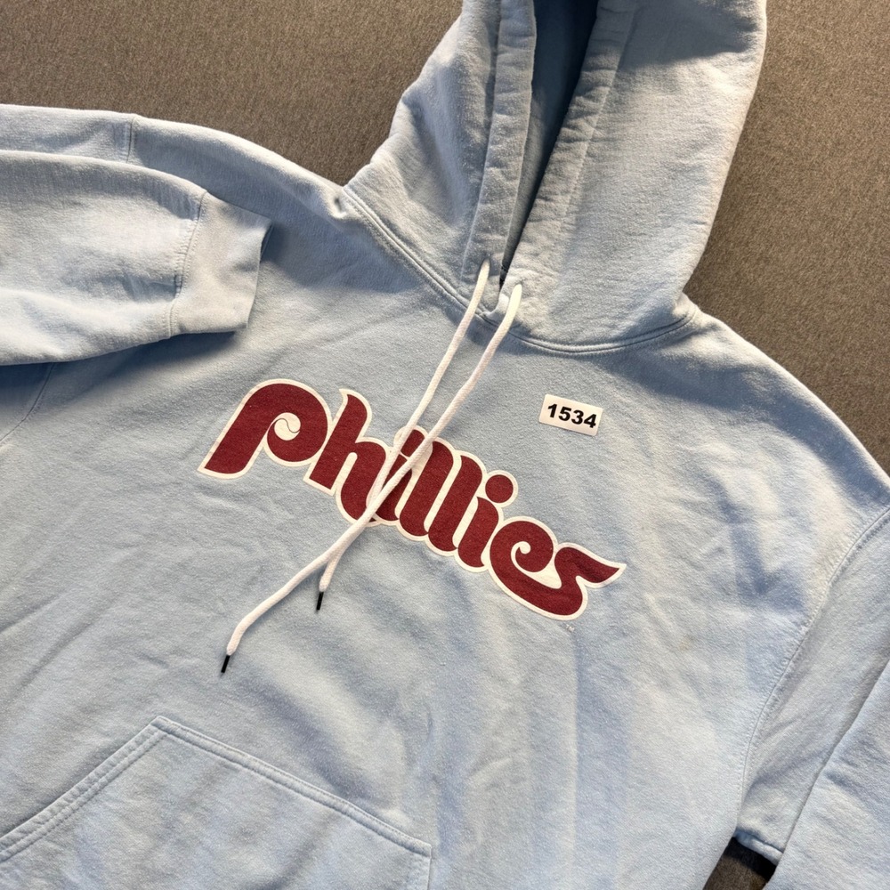 Stitches MLB Philadelphia Phillies Hoodie Powder Blue Maroon Logo Mens Large